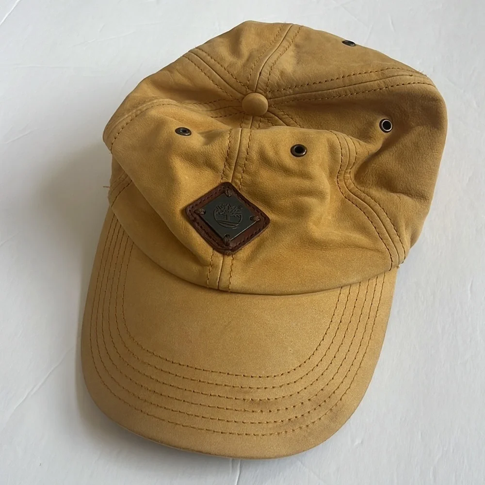 Timberland Baseball Cap Hat Leather Yellow and Brown